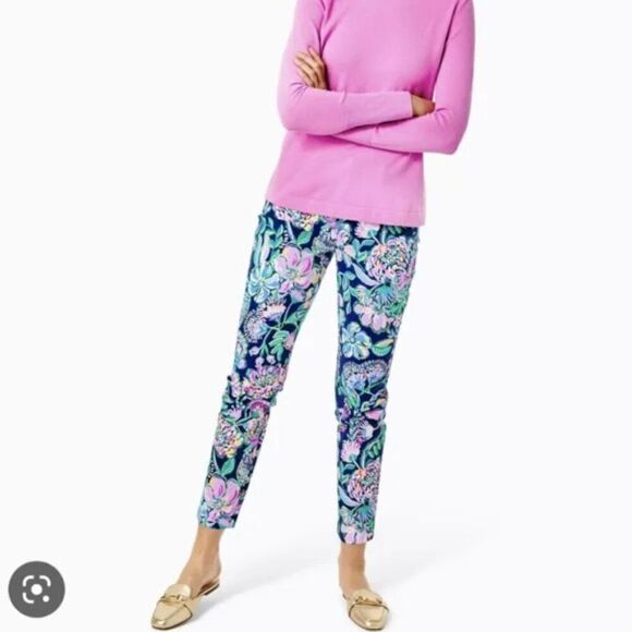 Lilly Pulitzer Pants Kelly High Tide Navy She’s Got Sol Floral size 00 - Picture 2 of 8